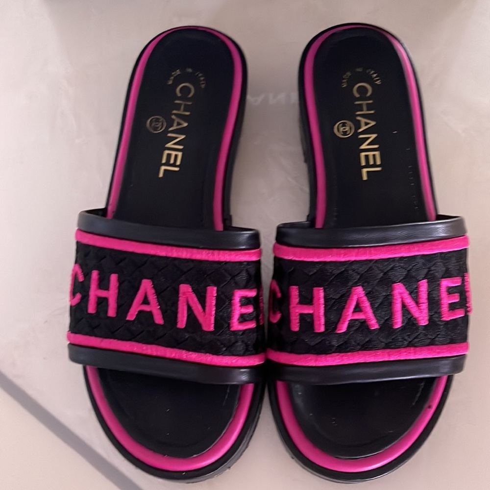 Chanel leather slides sandals